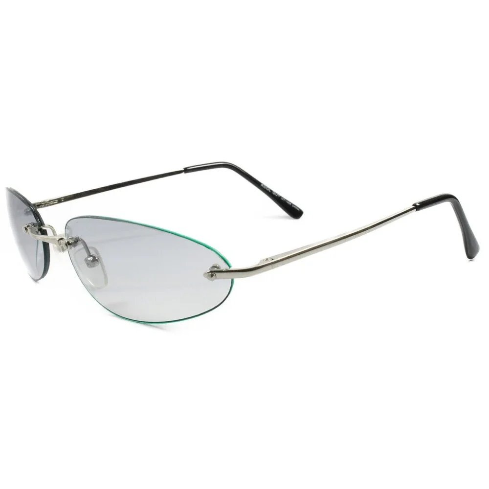 Vintage Retro Fashion Light Tint Lens Silver Green Mens Women Oval Sunglasses